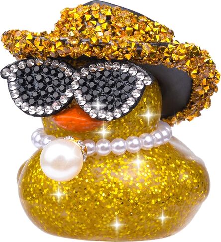 Rhinestones Rubber Duck Car Ornaments, Shiny Ducks Car Dashboard Decorations with Mini Cowboy Hat Necklace Sunglasses in Saudi Arabia