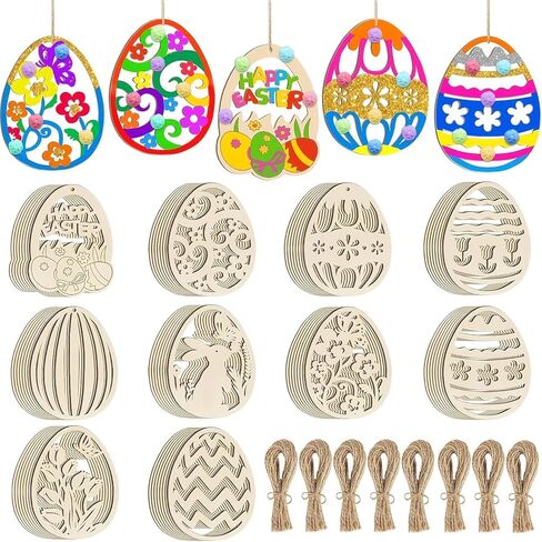 10-Pack Easter Bunny Craft Blanks with Jute String, Unfinished Decorations for DIY Painting and Hanging Ornaments in Saudi Arabia