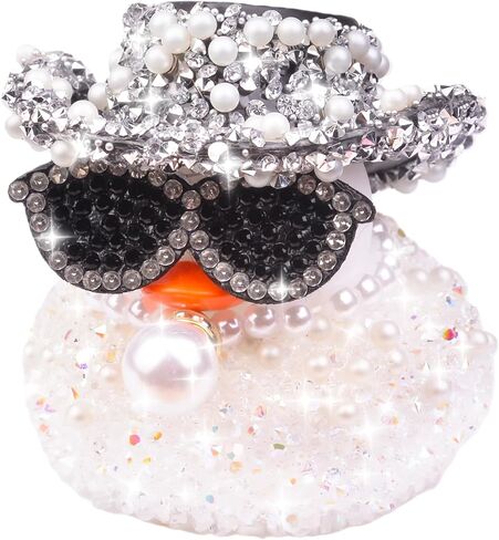 Rhinestones Rubber Duck Car Ornaments, Shiny Ducks Car Dashboard Decorations with Mini Cowboy Hat Necklace Sunglasses in Saudi Arabia