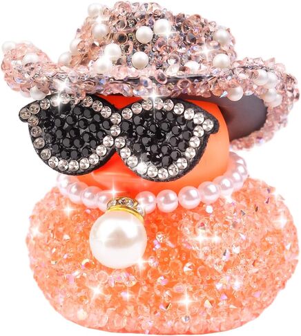 Rhinestones Rubber Duck Car Ornaments, Shiny Ducks Car Dashboard Decorations with Mini Cowboy Hat Necklace Sunglasses in Saudi Arabia