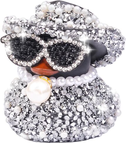Rhinestones Rubber Duck Car Ornaments, Shiny Ducks Car Dashboard Decorations with Mini Cowboy Hat Necklace Sunglasses in Saudi Arabia