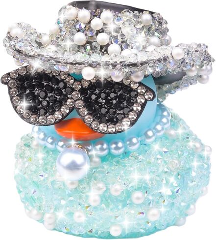 Rhinestones Rubber Duck Car Ornaments, Shiny Ducks Car Dashboard Decorations with Mini Cowboy Hat Necklace Sunglasses in Saudi Arabia