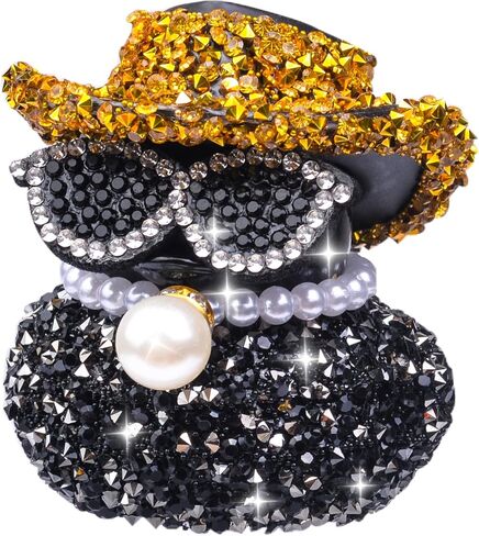 Rhinestones Rubber Duck Car Ornaments, Shiny Ducks Car Dashboard Decorations with Mini Cowboy Hat Necklace Sunglasses in Saudi Arabia