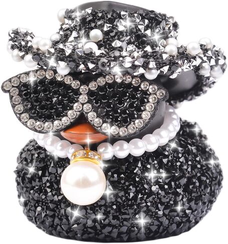Rhinestones Rubber Duck Car Ornaments, Shiny Ducks Car Dashboard Decorations with Mini Cowboy Hat Necklace Sunglasses in Saudi Arabia