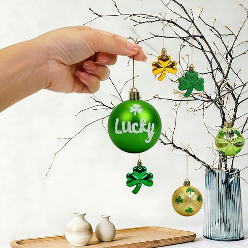 St Patricks Day Decorations Tree Ornament Set,32pcs Large Green Gold St Patrick's Day Shatterproof Good Luck Clover Hanging Ball Ornaments for Irish Holiday Festive Party Adornments Spring in Saudi Arabia