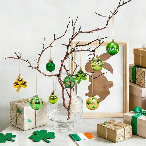 St Patricks Day Decorations Tree Ornament Set,32pcs Large Green Gold St Patrick's Day Shatterproof Good Luck Clover Hanging Ball Ornaments for Irish Holiday Festive Party Adornments Spring in Saudi Arabia