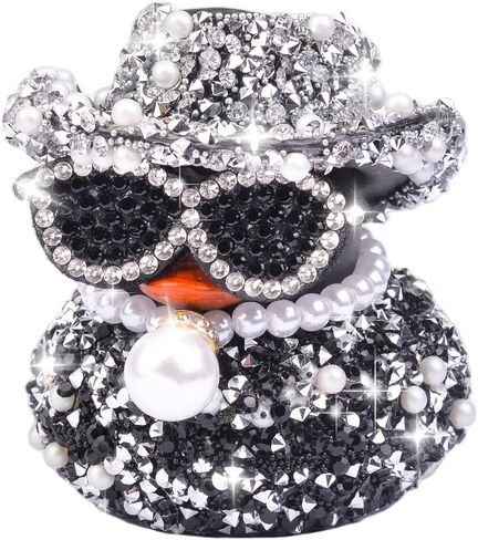 Rhinestones Rubber Duck Car Ornaments, Shiny Ducks Car Dashboard Decorations with Mini Cowboy Hat Necklace Sunglasses in Saudi Arabia