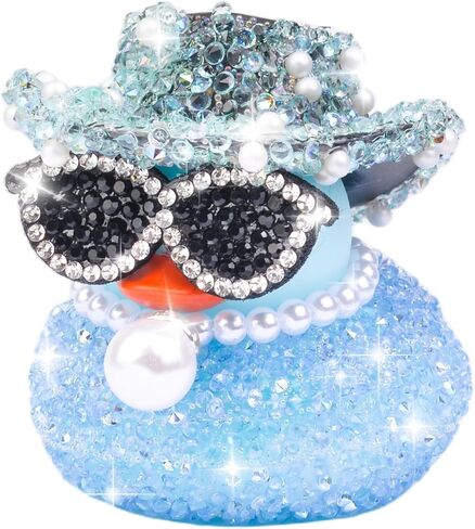 Rhinestones Rubber Duck Car Ornaments, Shiny Ducks Car Dashboard Decorations with Mini Cowboy Hat Necklace Sunglasses in Saudi Arabia