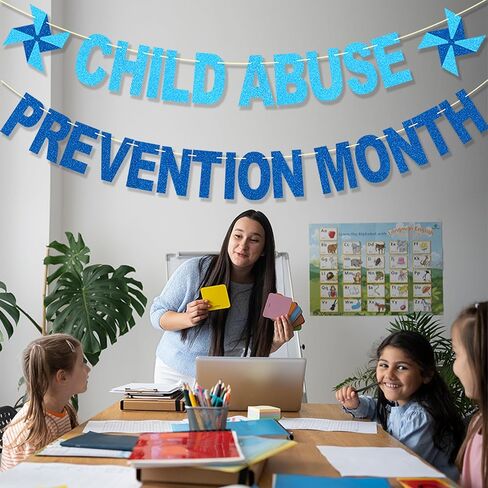 لافتة شهر لمنع إساءة معاملة الأطفال - لا توجد زخارف للتوعية بإساءة معاملة الأطفال من أجل لوازم الحفلات، دواليب زرقاء لامعة للديكور in Kuwait