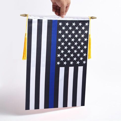 18 × 12 بوصة الولايات المتحدة الأمريكية رقيقة الخط الأزرق راية الجدار العلم، عمود معلق خشبي ولمسة نهائية مزدوجة من الساتان، علم معلق للشرطة، لغرفة المنزل، والفصول المدرسية، والنادي والباب in Kuwait
