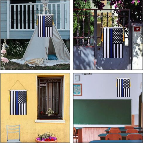 18 × 12 بوصة الولايات المتحدة الأمريكية رقيقة الخط الأزرق راية الجدار العلم، عمود معلق خشبي ولمسة نهائية مزدوجة من الساتان، علم معلق للشرطة، لغرفة المنزل، والفصول المدرسية، والنادي والباب in Kuwait