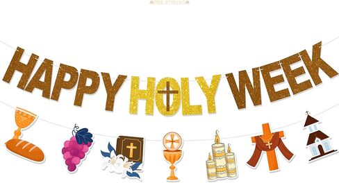 لافتة Happy Holy Week - لا توجد زخارف للأسبوع المقدس DIY من أجل لوازم حفلات الصوم الكبير لديكور عيد الفصح الكاثوليكي in Kuwait