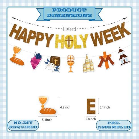 لافتة Happy Holy Week - لا توجد زخارف للأسبوع المقدس DIY من أجل لوازم حفلات الصوم الكبير لديكور عيد الفصح الكاثوليكي in Kuwait