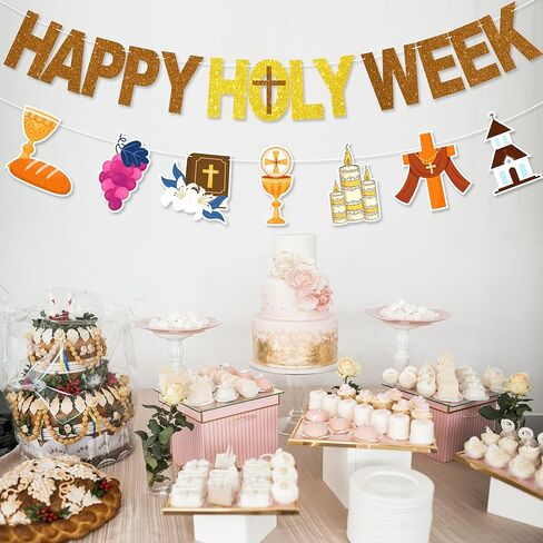 لافتة Happy Holy Week - لا توجد زخارف للأسبوع المقدس DIY من أجل لوازم حفلات الصوم الكبير لديكور عيد الفصح الكاثوليكي in Kuwait