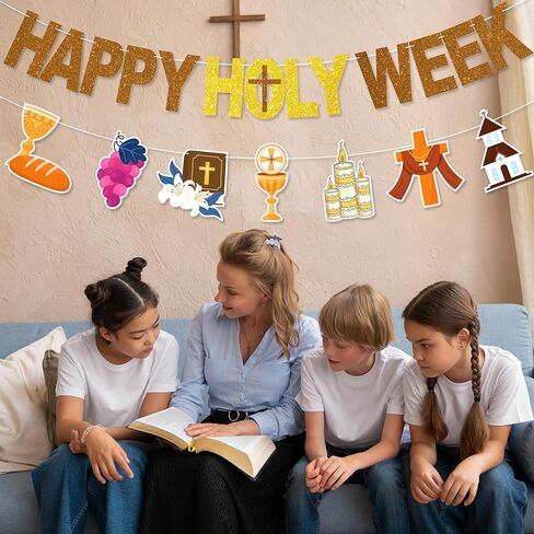 لافتة Happy Holy Week - لا توجد زخارف للأسبوع المقدس DIY من أجل لوازم حفلات الصوم الكبير لديكور عيد الفصح الكاثوليكي in Kuwait