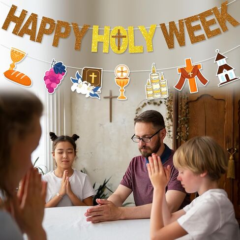 لافتة Happy Holy Week - لا توجد زخارف للأسبوع المقدس DIY من أجل لوازم حفلات الصوم الكبير لديكور عيد الفصح الكاثوليكي in Kuwait