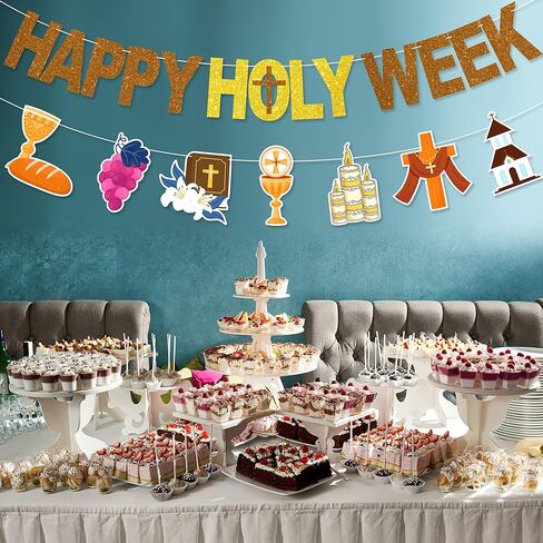 لافتة Happy Holy Week - لا توجد زخارف للأسبوع المقدس DIY من أجل لوازم حفلات الصوم الكبير لديكور عيد الفصح الكاثوليكي in Kuwait