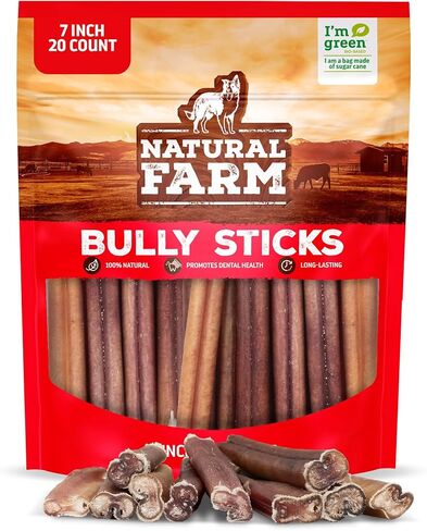 أعواد الفتوة الخالية من الروائح من المزرعة الطبيعية، بطول 17.78 سم، 20 كيسًا، حلوى مضغ على شكل لحم بقري بنسبة 100% للكلاب المتوسطة والكبيرة in Kuwait