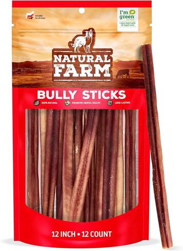 Natural Farm Odor-Free Bully Sticks, 7-Inch Long, 20 Count Bag, 100% Beef Pizzle Chew Treats for Medium & Large Dogs Dogs in Saudi Arabia
