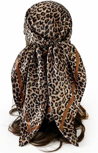 35" Large Square Satin Head Scarf - Fashion Leopard Print Satin Scarves Silk Feel Head Wrap for Women in Saudi Arabia