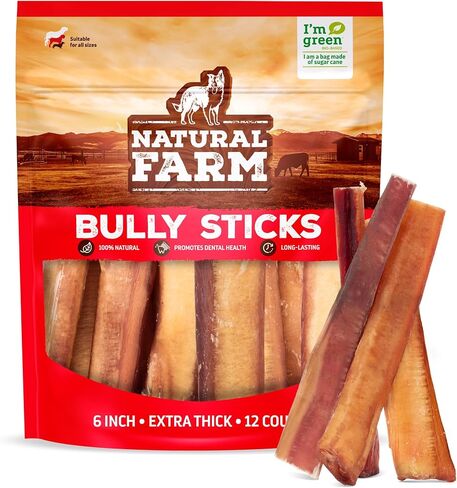 Natural Farm Odor-Free Bully Sticks, 7-Inch Long, 20 Count Bag, 100% Beef Pizzle Chew Treats for Medium & Large Dogs Dogs in Saudi Arabia