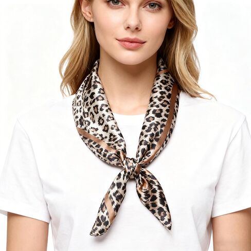 35" Large Square Satin Head Scarf - Fashion Leopard Print Satin Scarves Silk Feel Head Wrap for Women in Saudi Arabia