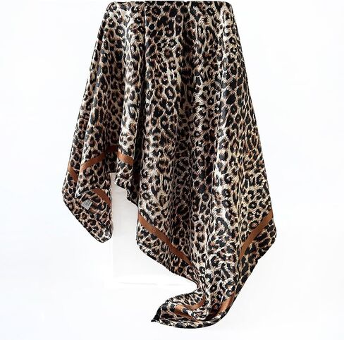 35" Large Square Satin Head Scarf - Fashion Leopard Print Satin Scarves Silk Feel Head Wrap for Women in Saudi Arabia
