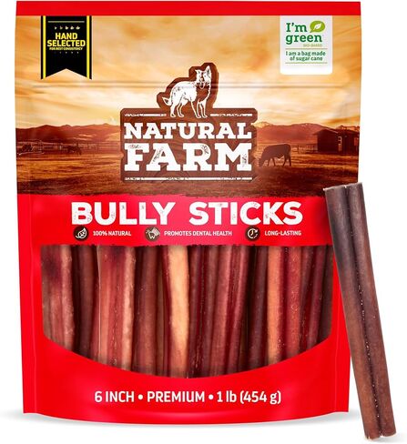 Natural Farm Odor-Free Bully Sticks, 7-Inch Long, 20 Count Bag, 100% Beef Pizzle Chew Treats for Medium & Large Dogs Dogs in Saudi Arabia