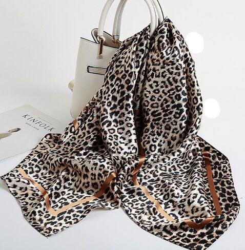 35" Large Square Satin Head Scarf - Fashion Leopard Print Satin Scarves Silk Feel Head Wrap for Women in Saudi Arabia
