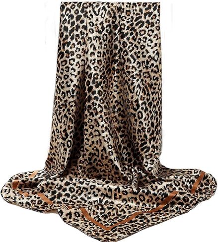 35" Large Square Satin Head Scarf - Fashion Leopard Print Satin Scarves Silk Feel Head Wrap for Women in Saudi Arabia