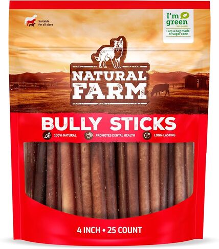 Natural Farm Odor-Free Bully Sticks, 7-Inch Long, 20 Count Bag, 100% Beef Pizzle Chew Treats for Medium & Large Dogs Dogs in Saudi Arabia