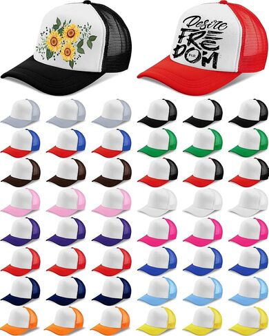 64 Pcs Unisex Sublimation Blank Mesh Trucker Hat 16 Colors Bulk DIY Adjustable Plain Polyester Baseball Caps Colored Summer Trucker Cap for Men Women Embroidery Printing Outdoor Sports Supplies in Saudi Arabia