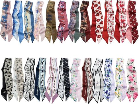 طقم وشاح عصري للنساء مكون من 24 قطعة، منديل رقبة من الساتان، عصابات رأس، وشاح محفظة لإكسسوارات الحقائب in Kuwait