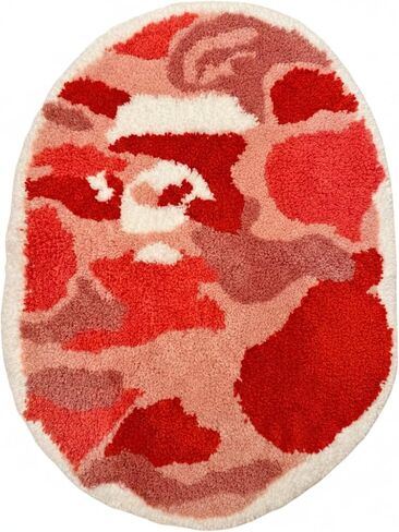 Bape Rug for Cool Room Decor – 28" x 20" Soft Microfiber Cute Mat for Aesthetic Room Decor - Non Slip Hypebeast Rug for Bedroom - Machine Washable Gamer Mat for Boys Cool Stuff (Camo Pink, Oval) in Saudi Arabia