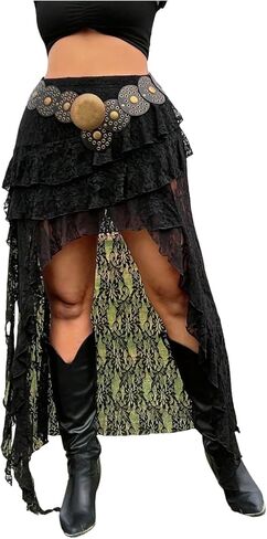 تنورة طويلة شفافة من الدانتيل للسيدات من Floerns مقاس كبير غير متماثلة ذات طبقات مكشكشة للحفلات الموسيقية in Kuwait