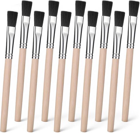 TIESOME 10Pcs 3/5 Inch Flat Paint Brushes, Small Wood Handle Paint Brush Acrylic Painting Craft Accessories for Detail Watercolor, Oil, Acrylic, Wood Painting in Saudi Arabia