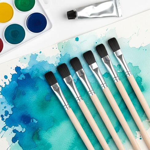 TIESOME 10Pcs 3/5 Inch Flat Paint Brushes, Small Wood Handle Paint Brush Acrylic Painting Craft Accessories for Detail Watercolor, Oil, Acrylic, Wood Painting in Saudi Arabia