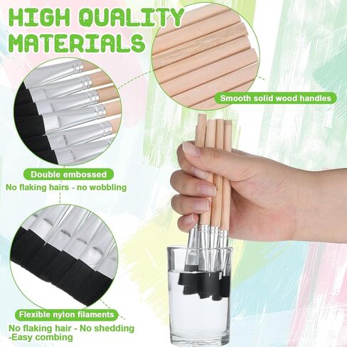 TIESOME 10Pcs 3/5 Inch Flat Paint Brushes, Small Wood Handle Paint Brush Acrylic Painting Craft Accessories for Detail Watercolor, Oil, Acrylic, Wood Painting in Saudi Arabia