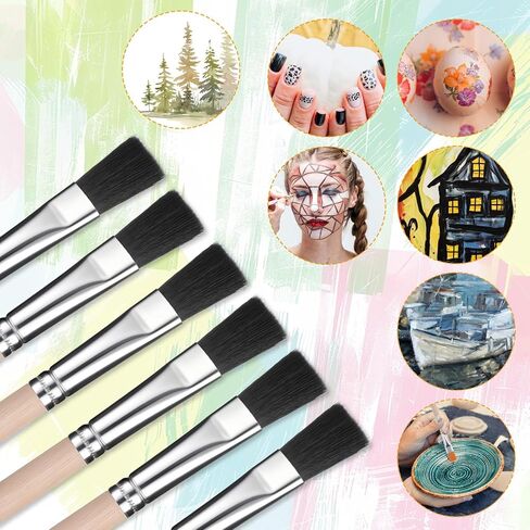 TIESOME 10Pcs 3/5 Inch Flat Paint Brushes, Small Wood Handle Paint Brush Acrylic Painting Craft Accessories for Detail Watercolor, Oil, Acrylic, Wood Painting in Saudi Arabia