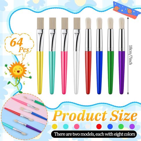 64 Pcs Paint Brushes, Colorful Round and Flat Paint Brushes, Round/Flat Large Painting Brush, Washable, Easy Clean and Hold, for Beginners, Enthusiasts, Acrylic Oil Watercolor Gouache in Saudi Arabia