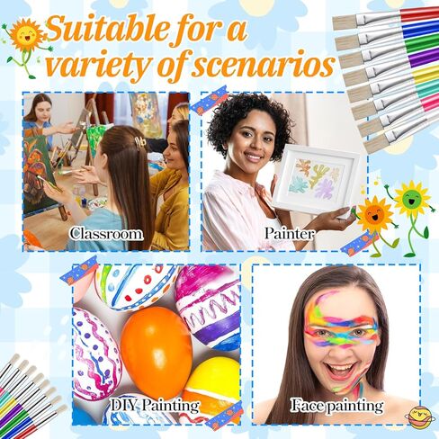 64 Pcs Paint Brushes, Colorful Round and Flat Paint Brushes, Round/Flat Large Painting Brush, Washable, Easy Clean and Hold, for Beginners, Enthusiasts, Acrylic Oil Watercolor Gouache in Saudi Arabia