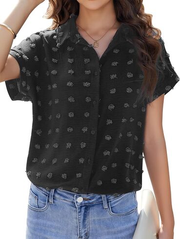 Womens Tops Dressy Casual Casual Womens Shirts Casual Collared Womens Blouse Womens Short Sleeve Blouses Womens Blouses Dressy Casual Women Blouses Casual T Shirts for Women Black Large in Kuwait