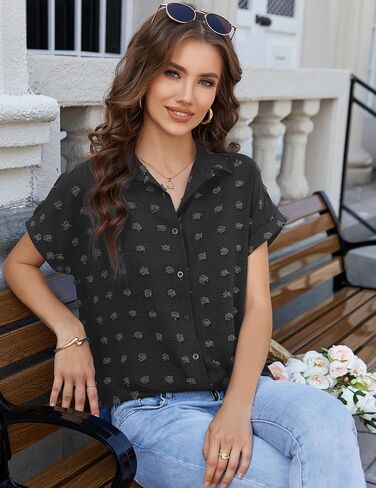 Womens Tops Dressy Casual Casual Womens Shirts Casual Collared Womens Blouse Womens Short Sleeve Blouses Womens Blouses Dressy Casual Women Blouses Casual T Shirts for Women Black Large in Kuwait