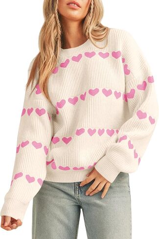 Saodimallsu Womens Heart Sweater Valentine Crew Neck Cute Ribbed Knit Loose Casual Pullover Sweaters Tops in Saudi Arabia