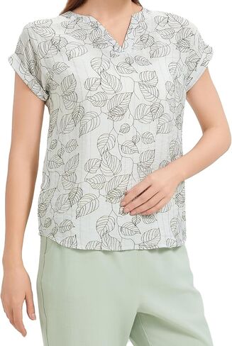 قمصان KYAL النسائية الأنيقة المطبوعة بالورود لفصل الصيف، بلوزات العمل الكاجوال، برقبة على شكل حرف V، قمصان بأكمام قصيرة in Kuwait