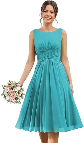 فستان وصيفة الشرف قصير من الشيفون مع جيوب Ruched وخط فساتين حفلات الكوكتيل الرسمية ZU131 in Kuwait