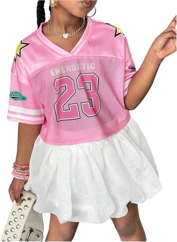 Floerns Girl's Y2k Number Jersey Shirts Half Sleeve V Neck Sport Streetwear Tee Tops in Saudi Arabia
