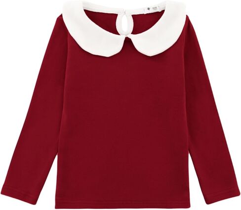 Girls Peter Pan Collar Shirt Soft Cotton Toddler Long Sleeve Blouse Top in Kuwait