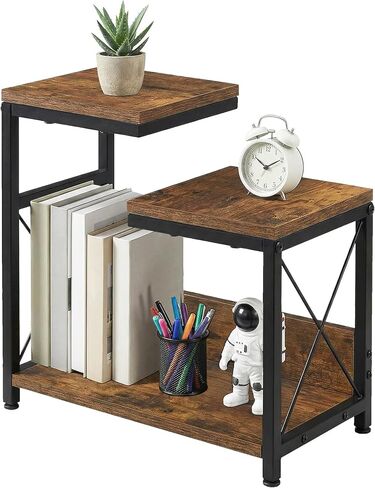 Desk Shelf Organizer, Small Desktop Bookshelf for Desk, Wood Table Top Shelves, Desktop Organizer Shelf for Office, Desk Decor, Nightstand, Home, Corner, 3 Tier Rustic Brown in Saudi Arabia