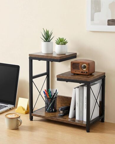 Desk Shelf Organizer, Small Desktop Bookshelf for Desk, Wood Table Top Shelves, Desktop Organizer Shelf for Office, Desk Decor, Nightstand, Home, Corner, 3 Tier Rustic Brown in Saudi Arabia